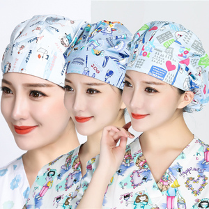 纯棉手术帽卡通牙科口腔宠物医院医生护士长发工作手术室花布帽子