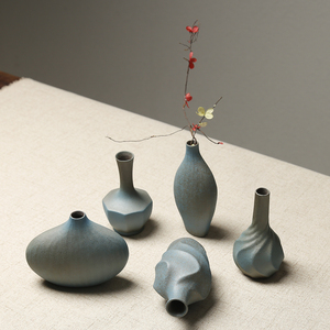 禅意粗陶花器陶瓷花瓶中日式手工小花插复古花插软装花艺陶艺摆件