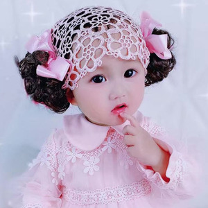 儿童可爱假发发网女宝宝周岁生日拍照发饰婴儿头饰发带蝴蝶结刘海