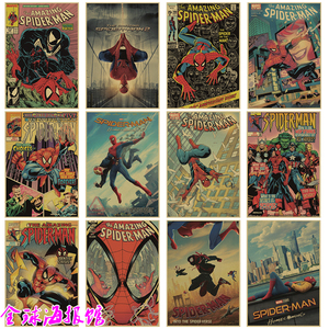 SpiderMan 蜘蛛侠漫画 漫威超级英雄DC 电影海报复古牛皮纸装饰画