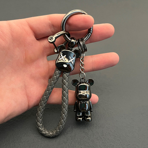 编织绳汽车钥匙扣暴力熊创意3D立体小熊挂件男女士情侣锁匙链圈环