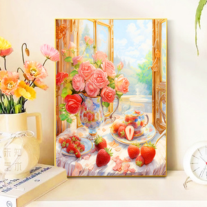 玫瑰花钻石画2024新款客厅风景十字绣满钻高级感可爱草莓水钻贴画