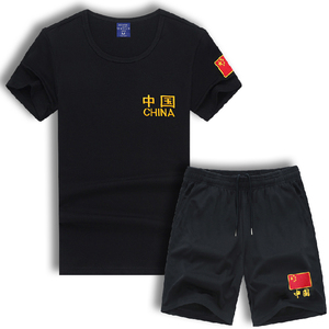 夏季体能训练服迷彩t恤黑色运动刺绣中国特种兵短袖男士两件套装
