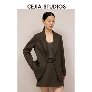 CEJIA2024春夏新款 羊毛精纺西服外套女极简微阔西装半裙套装