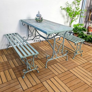 复古户外庭院铁艺桌椅三件套组合阳台茶桌花架露台花园双人长椅子