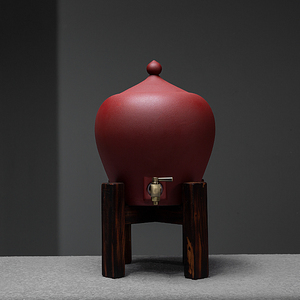 古道坊台湾火山石中国红陶瓷储水罐家用蓄水罐带龙头过滤净水器