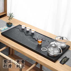 乌金石茶盘套装全自动一体电磁炉烧水茶台石头排水式茶海茶道茶具