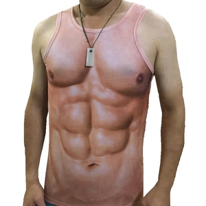 夏季短T恤男士装3D个性创意肌肉图案恶搞怪衣服腹肌性感印花背心