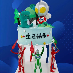 超人带武器恐龙怪兽变形扭蛋烘焙西点甜品台装扮生日蛋糕装饰塑料