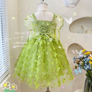 女童连衣裙夏季2024新款宝宝吊带裙子洋气小女孩绿色带翅膀公主裙
