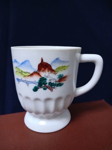 手绘延安塔图案奖品白瓷茶杯茶具少见怀旧民俗古玩老物件收藏