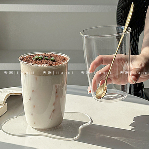 韵器insU型翻口杯高硼硅耐热玻璃杯小众牛奶咖啡杯果汁杯冷饮杯