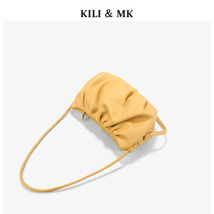 KILI＆MK小众设计褶皱软皮黄色云朵腋下包包女2024新款夏季斜挎包