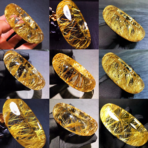 钛晶手镯发晶手镯天然金黄铜发晶板钛手串稀有水晶