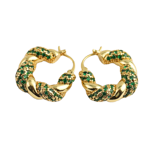 青岛欧美外贸饰品黄铜镀金绿色麻花耳环时尚经典高级复古耳环耳饰
