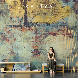 Katiya北欧抽象复古怀旧油画涂鸦壁纸客厅电视背景墙壁画无缝墙布