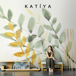 Katiya东南亚绿色叶子墙布装饰壁纸背景墙电视墙卧室清新定制壁画