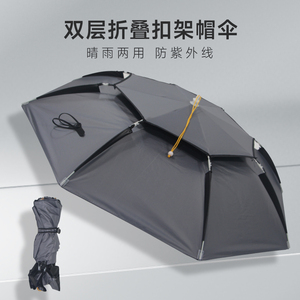 新款头戴钓鱼伞帽防晒遮阳垂钓雨伞帽双层透气帽伞大号折叠头伞