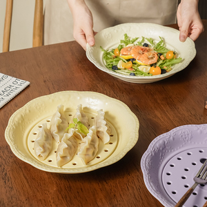 家用高端饺子盘沥水陶瓷装饺子的漏盘高级感双层专用捞饺子沥水盘