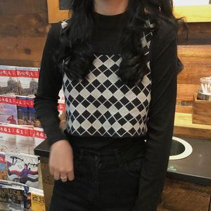 毛衣马褂女小背心百搭高腰短款格子撞色无袖吊带外搭针织个性马甲