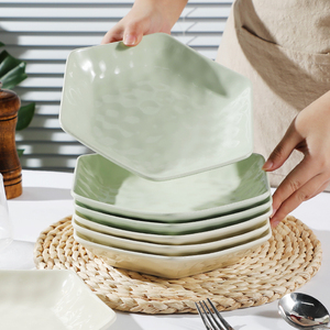 盘子菜盘家用4/6只装创意个性六边形盘子拼盘奶油风可爱陶瓷果盘