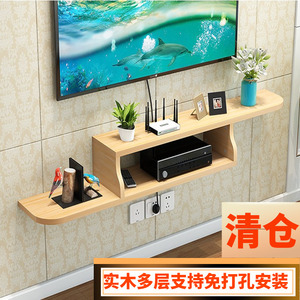 实木机顶盒置物架墙上置物柜客厅电视墙装饰架现代简约隔板定制