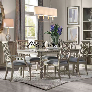 美式art莫里印象轻奢香槟色实木餐桌椅组合雕刻长方形餐台圆餐桌