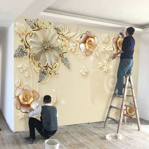 8D立体壁画影视墙布客厅大气欧式浮雕花卉装饰墙纸电视背景墙壁纸
