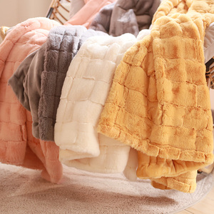 高端出口双层仿皮草毛毯提花仿兔毛毯子礼盒装加厚小兔绒沙发盖毯