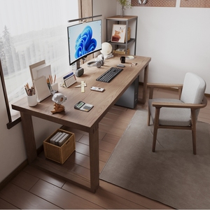 纯实木台式办公电脑桌简约现代学生家用长条书桌双人莫比恩工作台