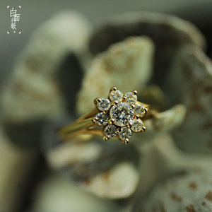 玫瑰蓓蕾 18K黄金钻石群镶戒指订制经典叠戴指环设计款  白面行歌