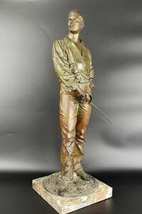 复兴西洋古董家居 法国奥铅老雕塑 持剑的绅士塑像 艺术摆件