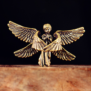 复古铜六翼天使雕像小饰品黄铜爱神丘比特摆件桌面装饰家居装饰品