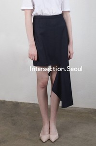 现货 韩国设计师品牌HACER代购 不对称不规则剪裁半裙 藏青色
