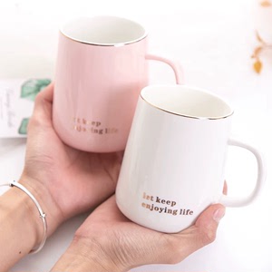陶瓷杯子高颜值马克杯带盖勺家用情侣简约办公室男女喝水杯咖啡杯