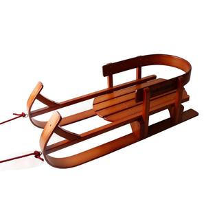 复古原木制婴儿滑雪车船型雪橇滑雪板木质爬犁可收藏橱窗展示