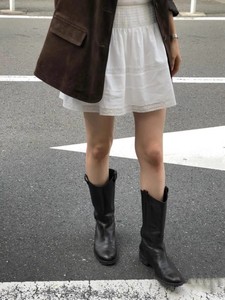 韩国东大门夏装新款时尚蕾丝拼接褶皱白色短裙女小个子A字半身裙