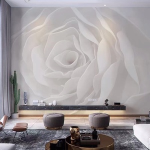 5D现代白色玫瑰花墙纸卧室沙发客厅电视背景墙布花朵直播背景壁画