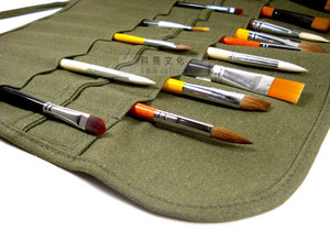 纯棉帆布绘画毛笔帘水粉笔袋毛笔专用插笔袋 收纳袋 画笔整理笔卷