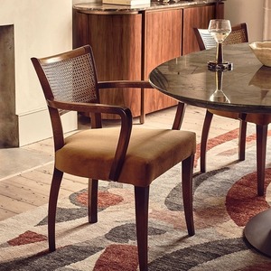 法式中古实木藤编餐椅家用小户型餐厅高端现代简约设计感复古椅子