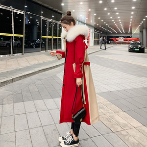 羽绒服女中长款过膝2021年冬季新款韩版红色超大貉子毛领工装