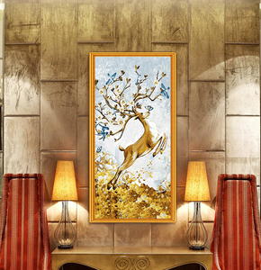 减压diy数字油画大幅填色油彩画客厅装饰画走廊玄关动物麋鹿孔雀