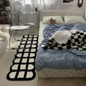 黑白格子地毯卧室床边毯高级感棋盘格脚垫主卧床边毛绒地垫长条