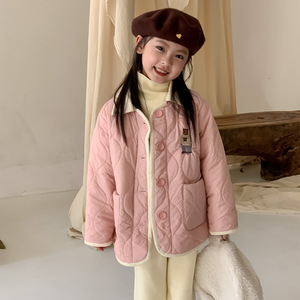 韩版女童小熊绣花棉服外套2023秋冬童装儿童夹棉加厚保暖夹克上衣