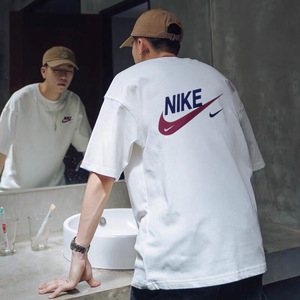 Nike耐克短袖2024新款夏季T恤男款休闲运动宽松半袖白色纯棉体恤