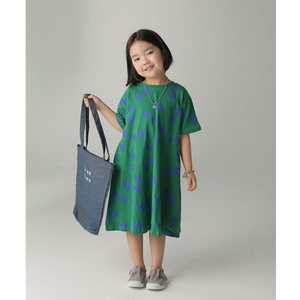 2024年夏款童装日韩系女童满印全棉针织短袖宽松连衣裙儿童亲子装