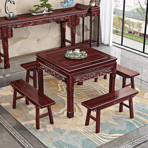 新中式酸枝木八仙桌长凳组合古典红木实木家用客厅四方桌供桌茶几