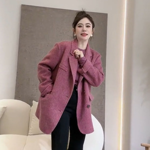 韩版双面羊绒大衣女短款西装2023年秋冬新款桑蚕丝小个子毛呢外套