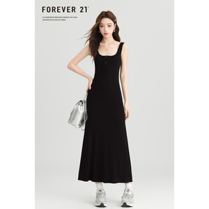 Forever21 夏季新款黑色修身显瘦吊带连衣裙女韩版时尚包臀a字裙