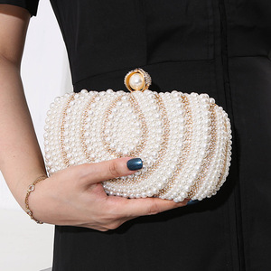 跨境新款欧美复古女士珍珠晚宴包手工珠绣包镶钻宴会礼服包手拿包